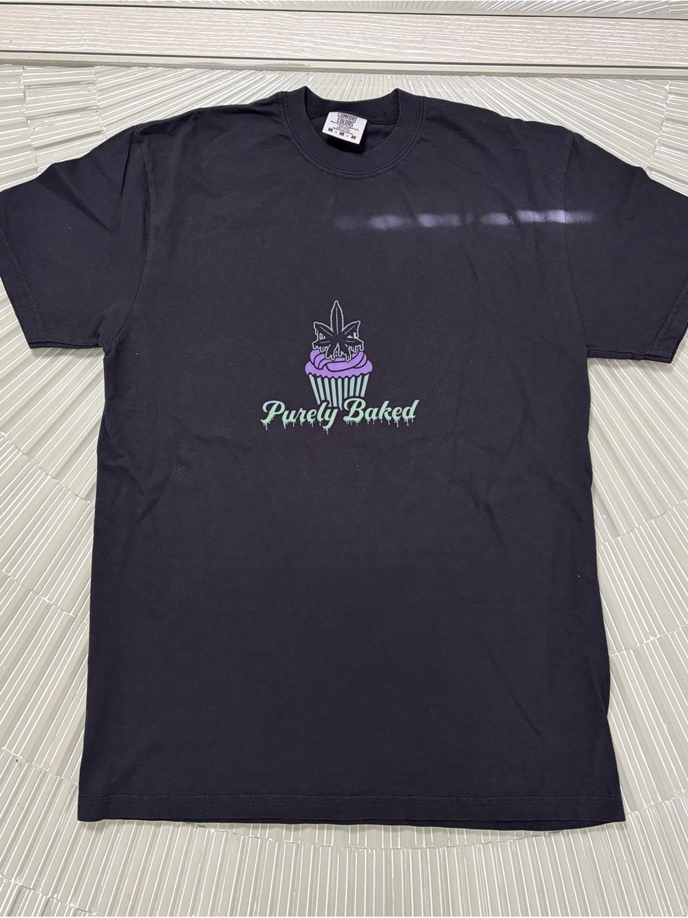 Men’s Crew Tee M- Black with Mint & Purple “ Purely Baked” 420 style shirt